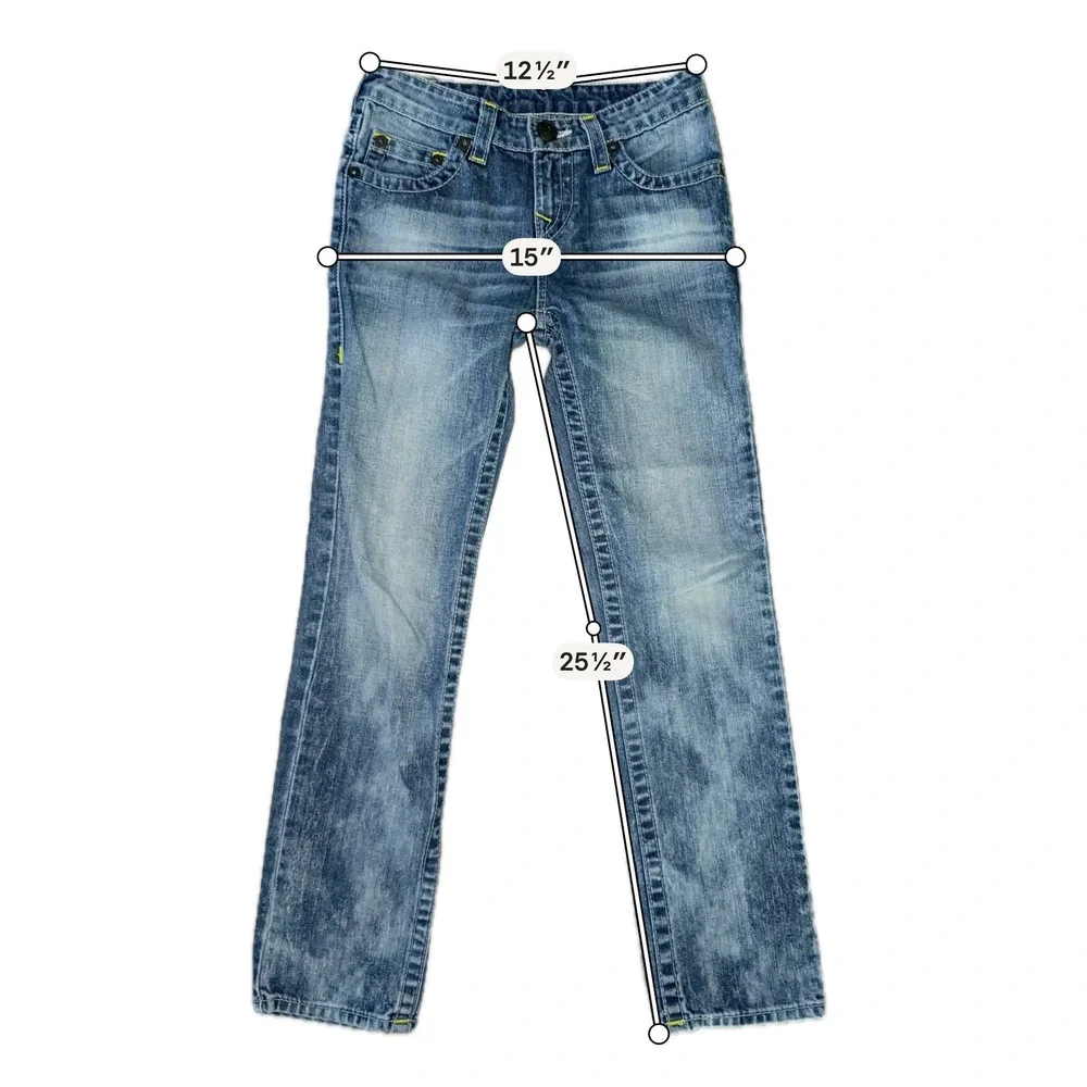 True Religion Kids Boys Girls Straight Leg Jeans Blue Wash 10 Yellow Stitch A1
